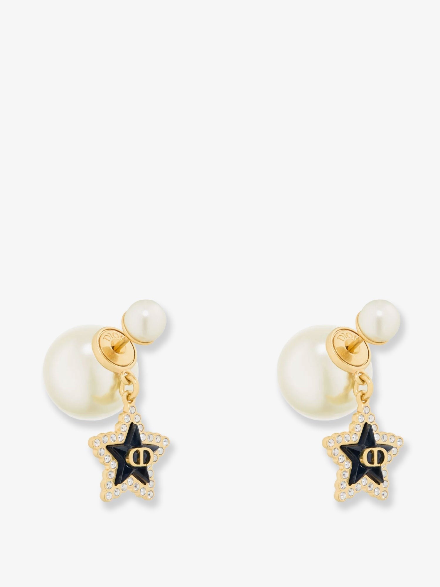 Gold-finish metal earrings with white resin pearls