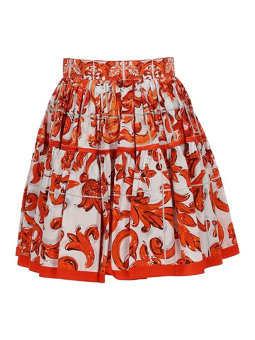 Dolce & Gabbana - Short Poplin Mini Skirt with Maiolica Floral Print 