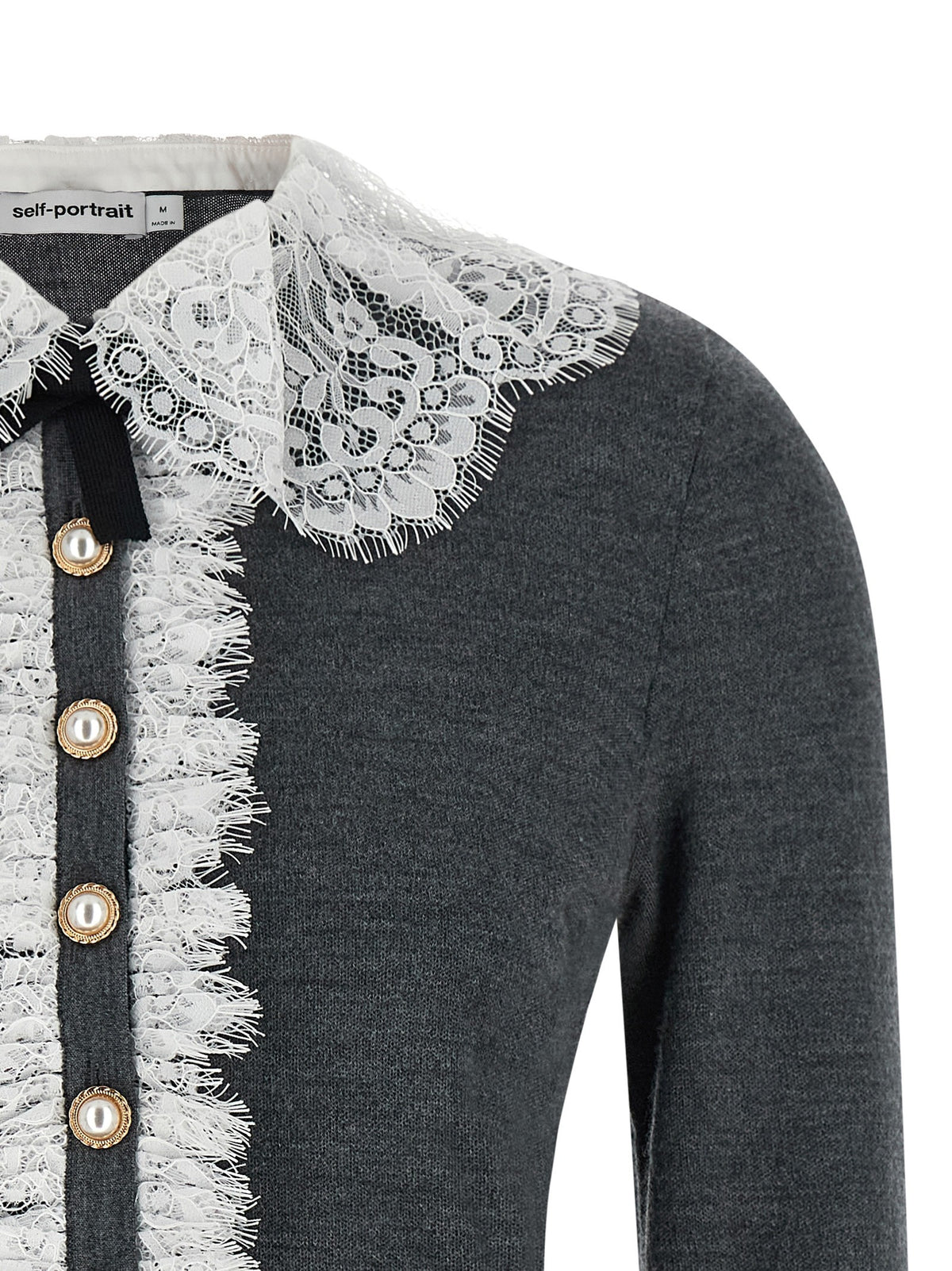 SELF PORTRAIT - 'Grey Lace Collar Knit' cardigan