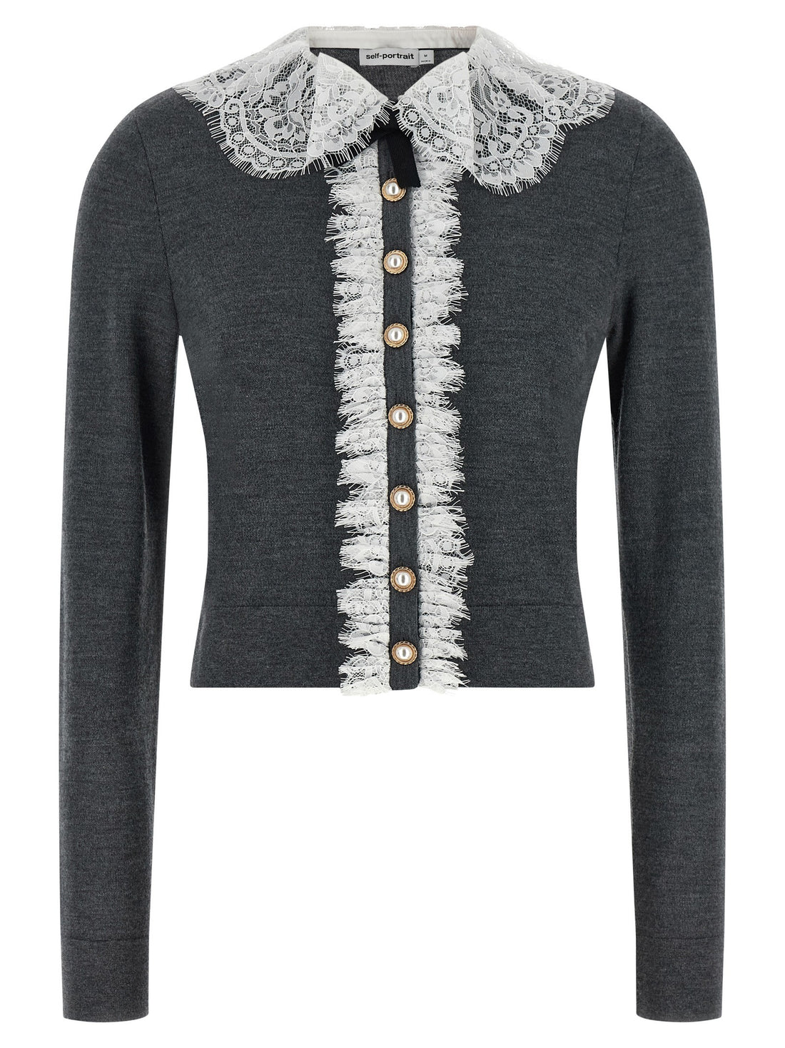 SELF-PORTRAIT - 'Grey Lace Collar Knit' cardigan grey-lace-collar-knit-cardigan_a4a8b87d-ed24-4d8f-a84b-a6eb394795e6
