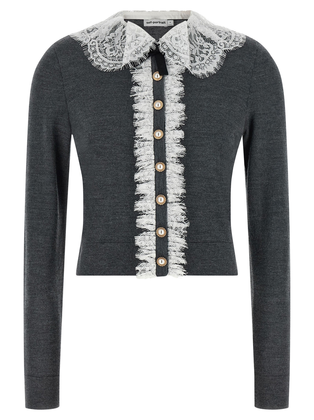 SELF PORTRAIT - 'Grey Lace Collar Knit' cardigan
