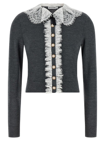 SELF PORTRAIT - 'Grey Lace Collar Knit' cardigan