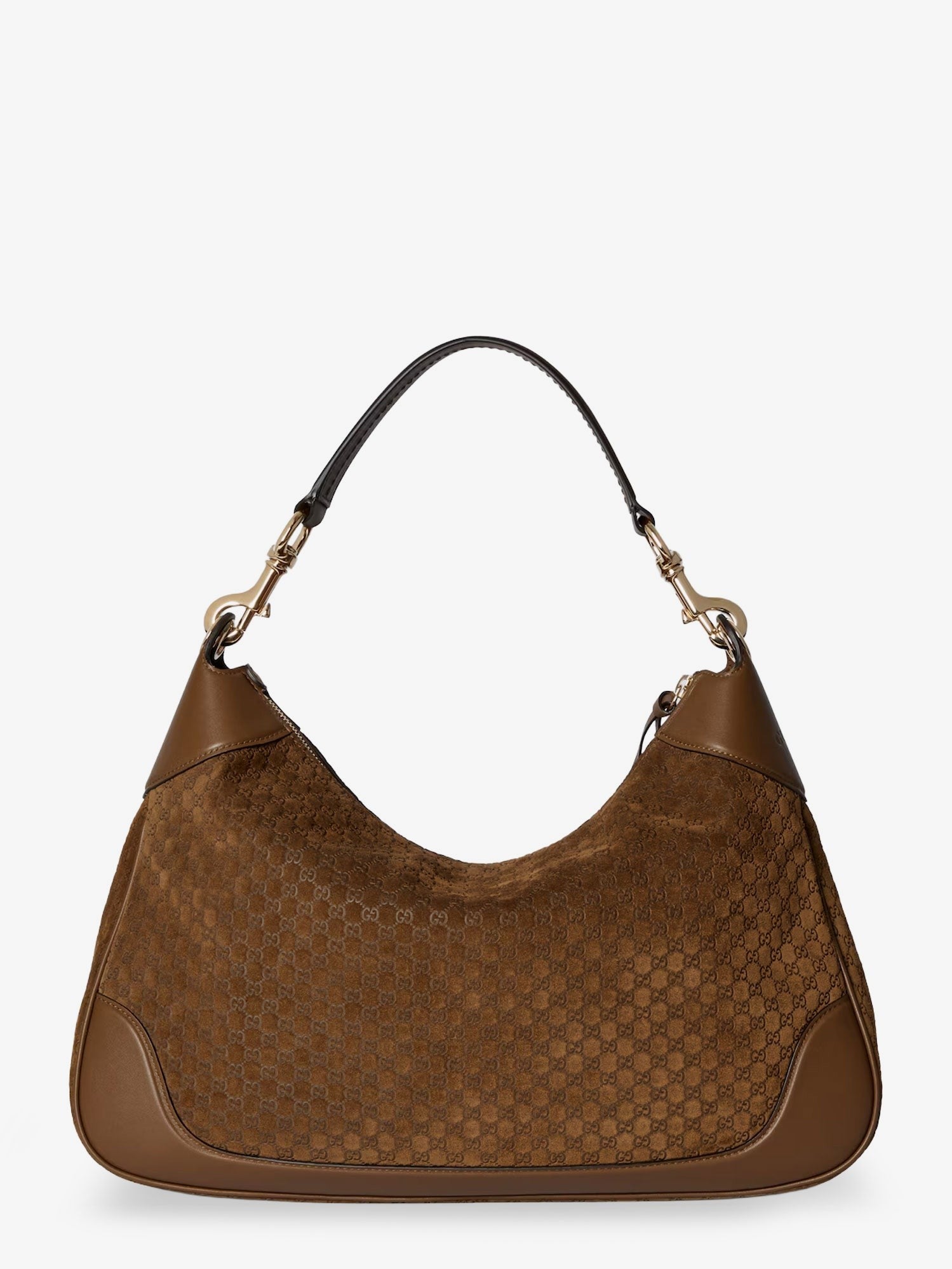 Gucci B suede shoulder bag with all-over GG motif