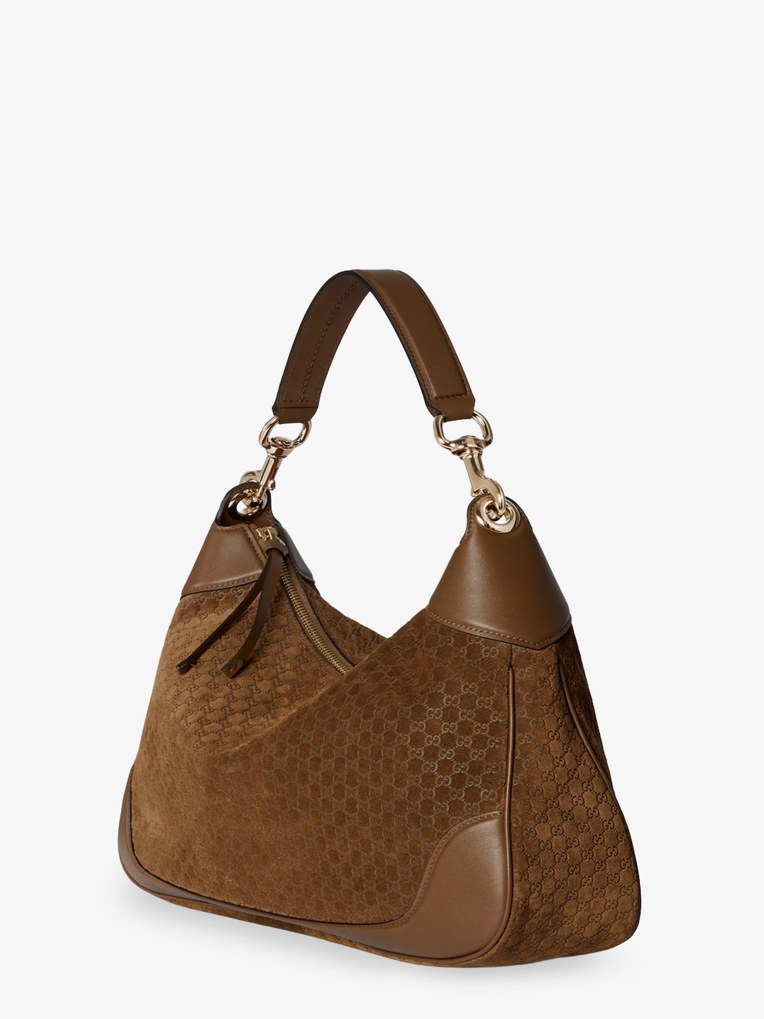 Gucci B suede shoulder bag with all-over GG motif