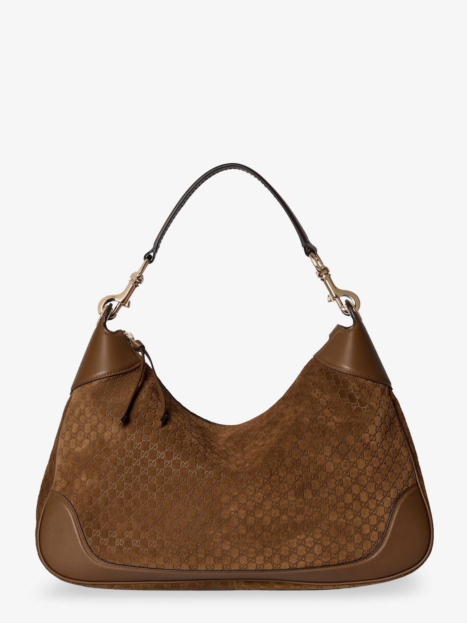 Gucci B suede shoulder bag with all-over GG motif