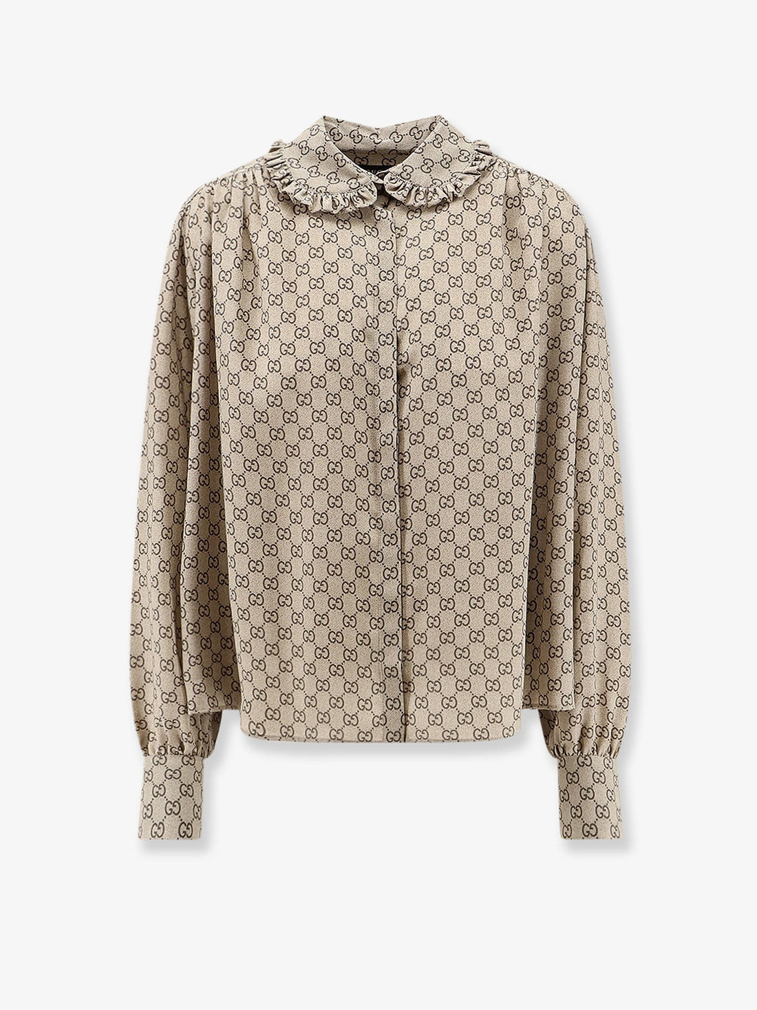 Gucci - Gucci Primavera silk shirt with GG print BEIGEEBONY