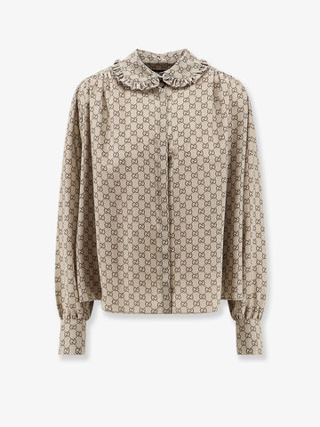 Gucci - Gucci Primavera silk shirt with GG print BEIGEEBONY