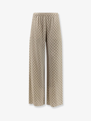 Gucci - Gucci Primavera silk trousers with GG print BEIGEEBONY