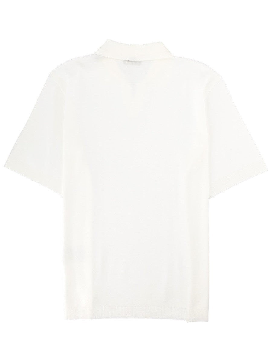 Herno white cotton polo shirt with short sleeves, open collar and clean minimalist knit finish.
