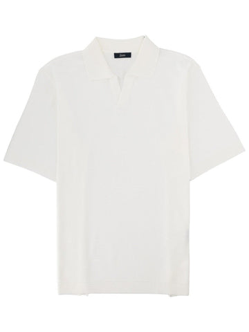 Herno white cotton polo shirt with short sleeves, open collar and clean minimalist knit finish.