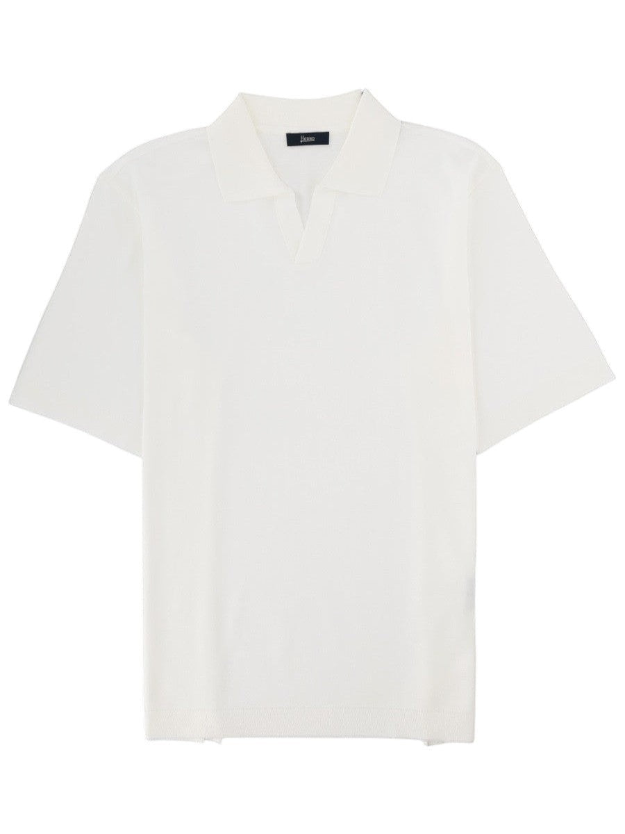 Herno white cotton polo shirt with short sleeves, open collar and clean minimalist knit finish.
