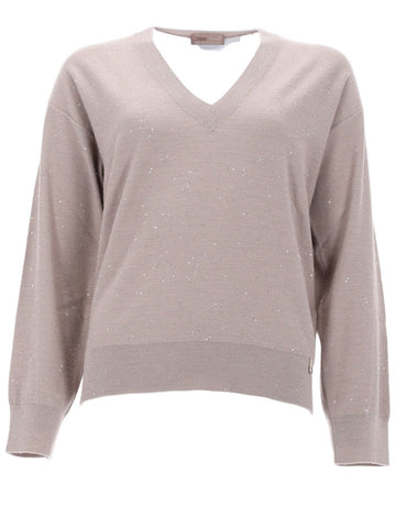 Herno - V-Neck Embellished Knit Sweater - Beige herno-v-neck-embellished-knit-sweater-beige-front-jpg