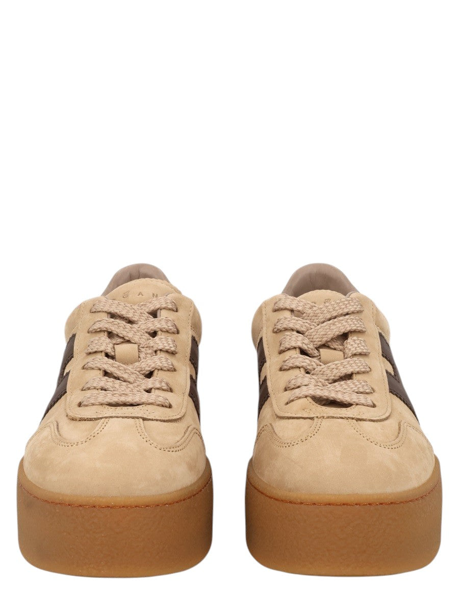 Hogan - SNEAKER "HOGAN COOL" hogan-cool-suede-platform-sneakers-beige-brown-front-jpg