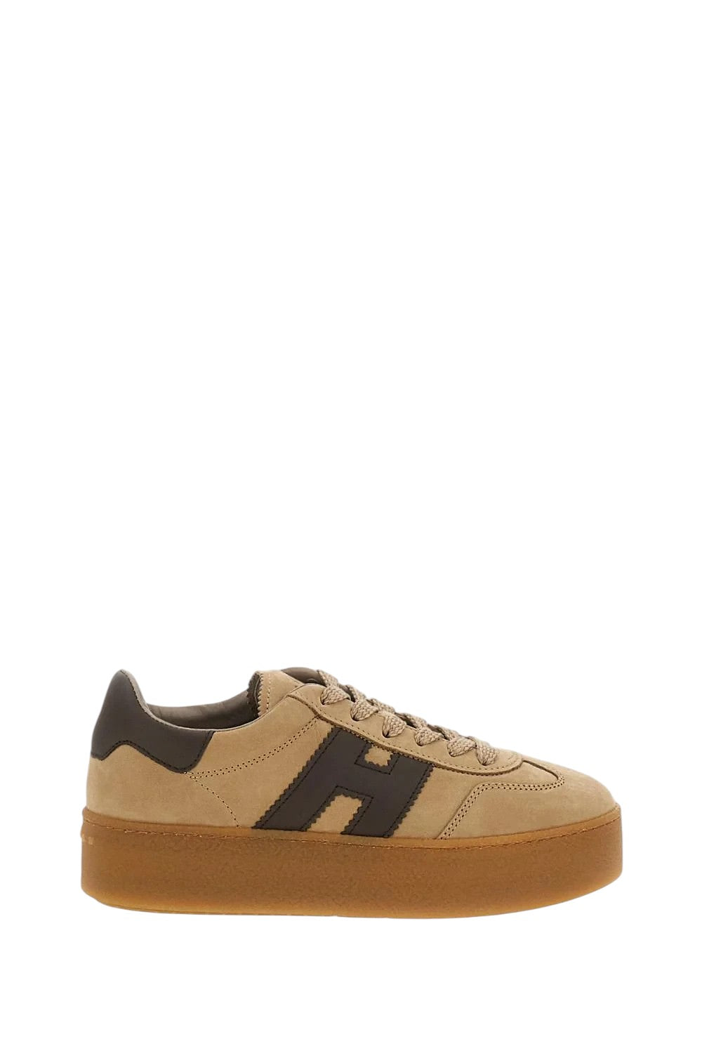 Hogan - SNEAKER "HOGAN COOL" hogan-cool-suede-platform-sneakers-beige-brown-side-jpg