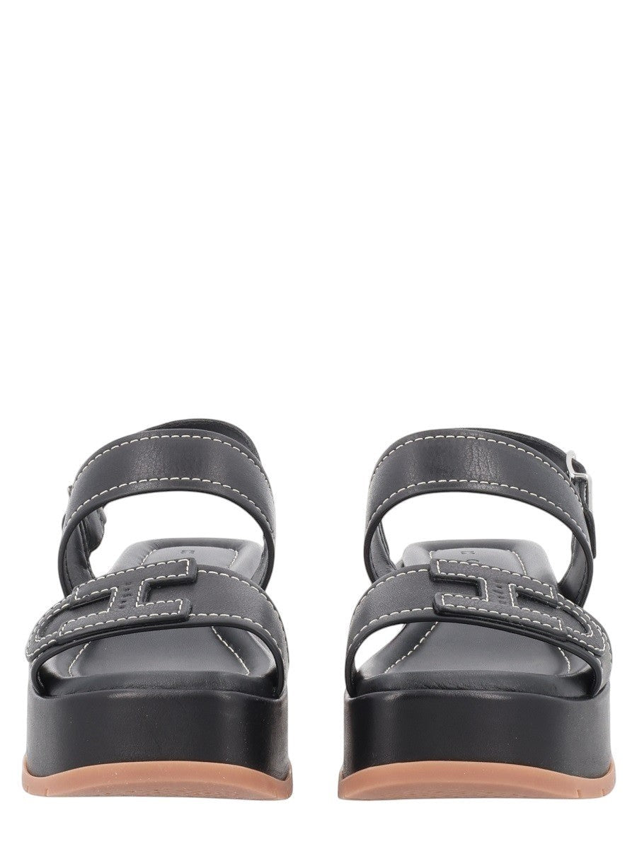 Hogan - SANDALO "HOGAN H703" hogan-h703-leather-wedge-sandals-black-front-jpg