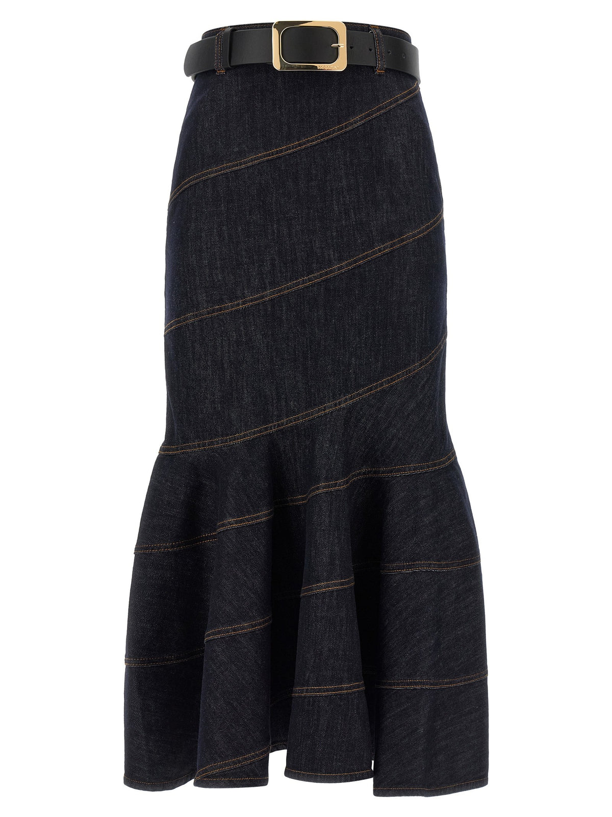 SELF-PORTRAIT - 'Indigo Denim Belted Midi' skirt