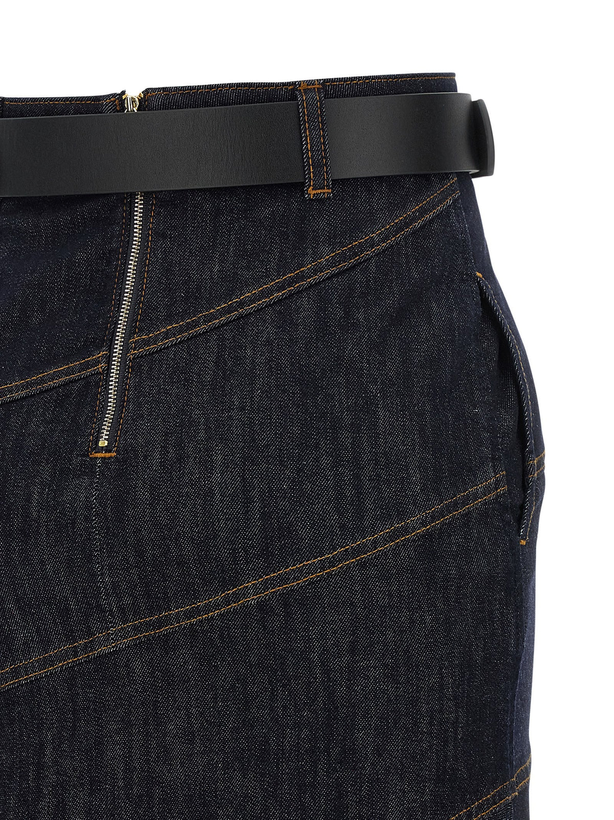 SELF-PORTRAIT - 'Indigo Denim Belted Midi' skirt