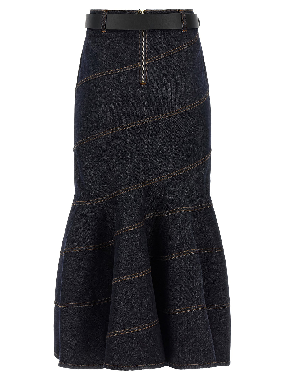 SELF-PORTRAIT - 'Indigo Denim Belted Midi' skirt