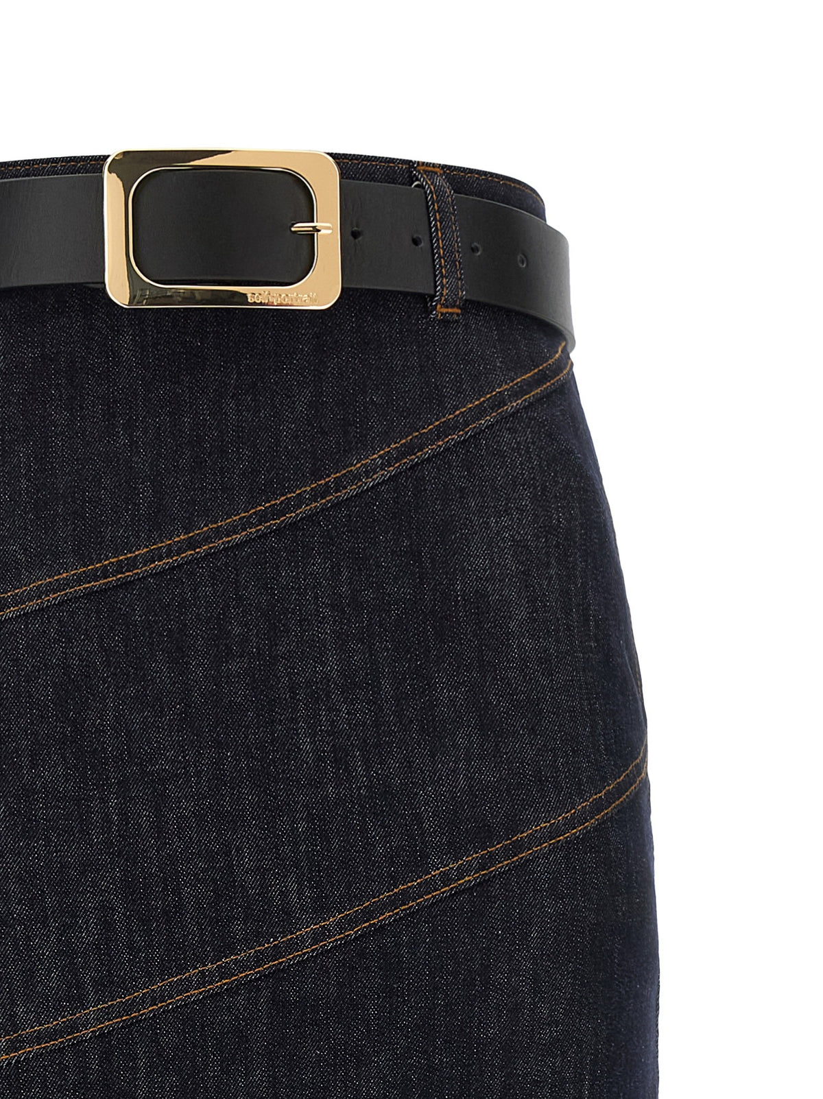 SELF-PORTRAIT - 'Indigo Denim Belted Midi' skirt