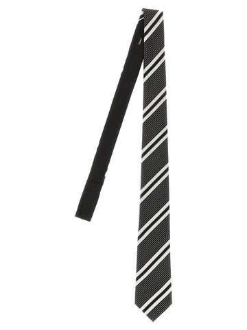 Saint Laurent - Jacquard diagonal striped tie White Black L