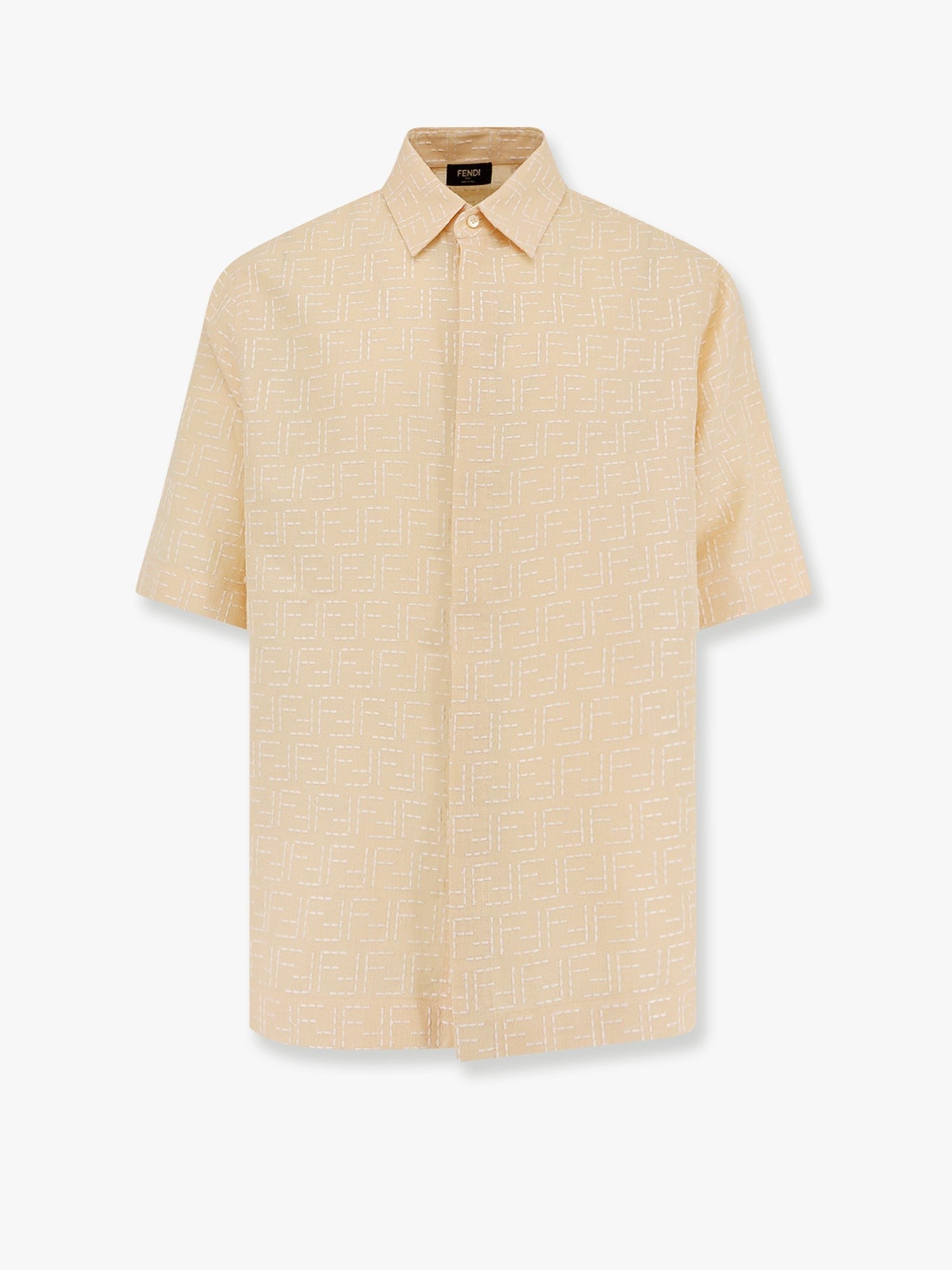 Jacquard linen and cotton shirt with all-over ff embroidery
