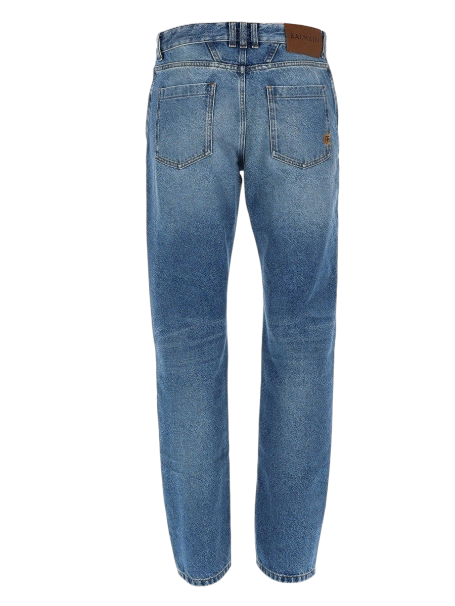 Balmain - JEANS DRITTO IN DENIM DÉLAVÉ Blue