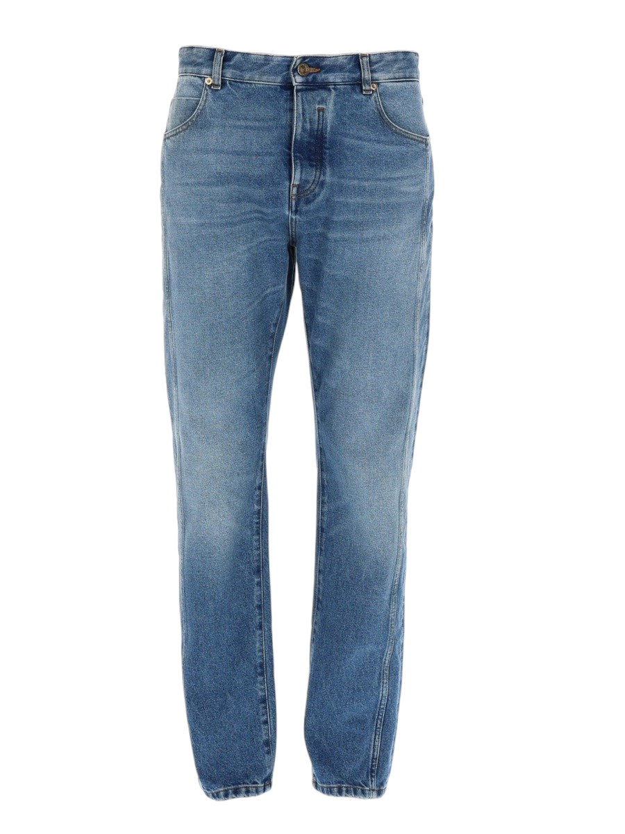 Balmain - JEANS DRITTO IN DENIM DÉLAVÉ Blue