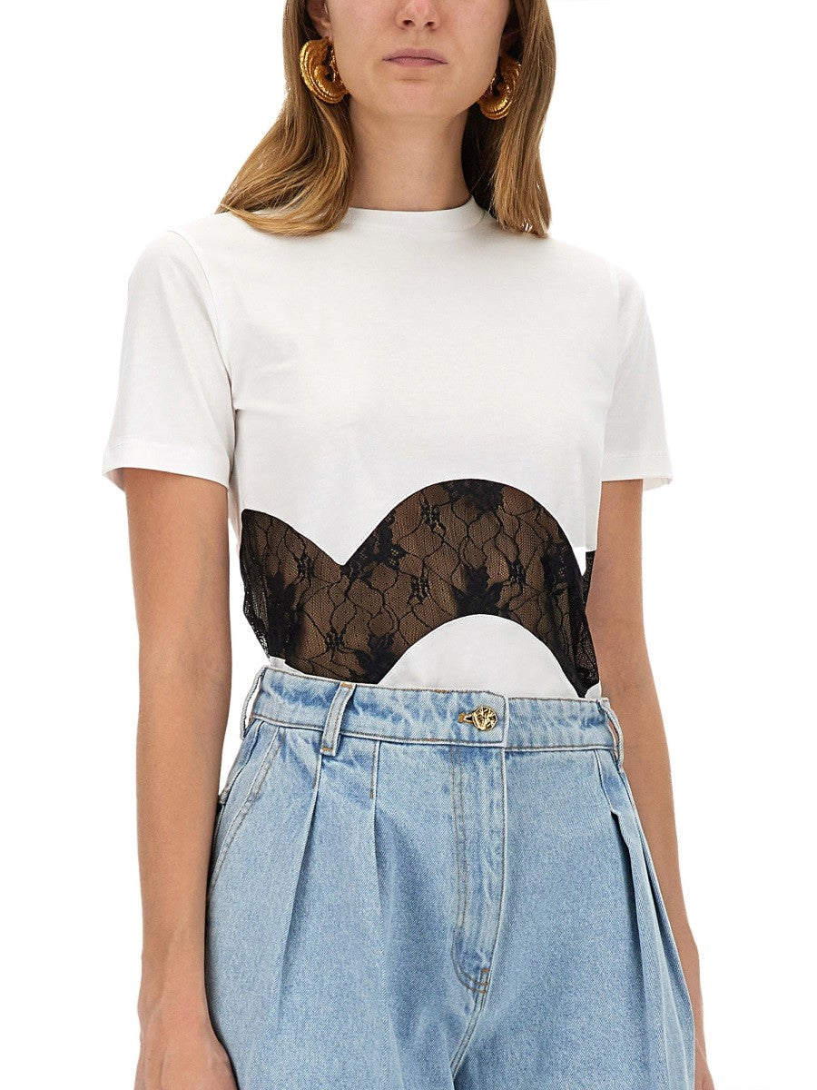 NINA RICCI - JERSEY T-SHIRT WITH LACE INSERT