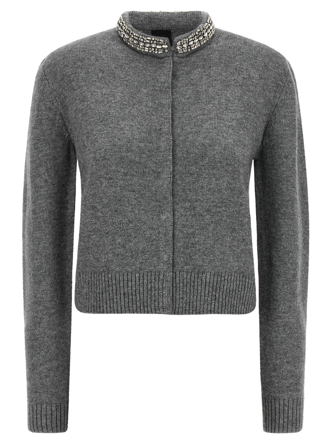 Pinko - Jewel Collar Wool Blend Cardigan gray
