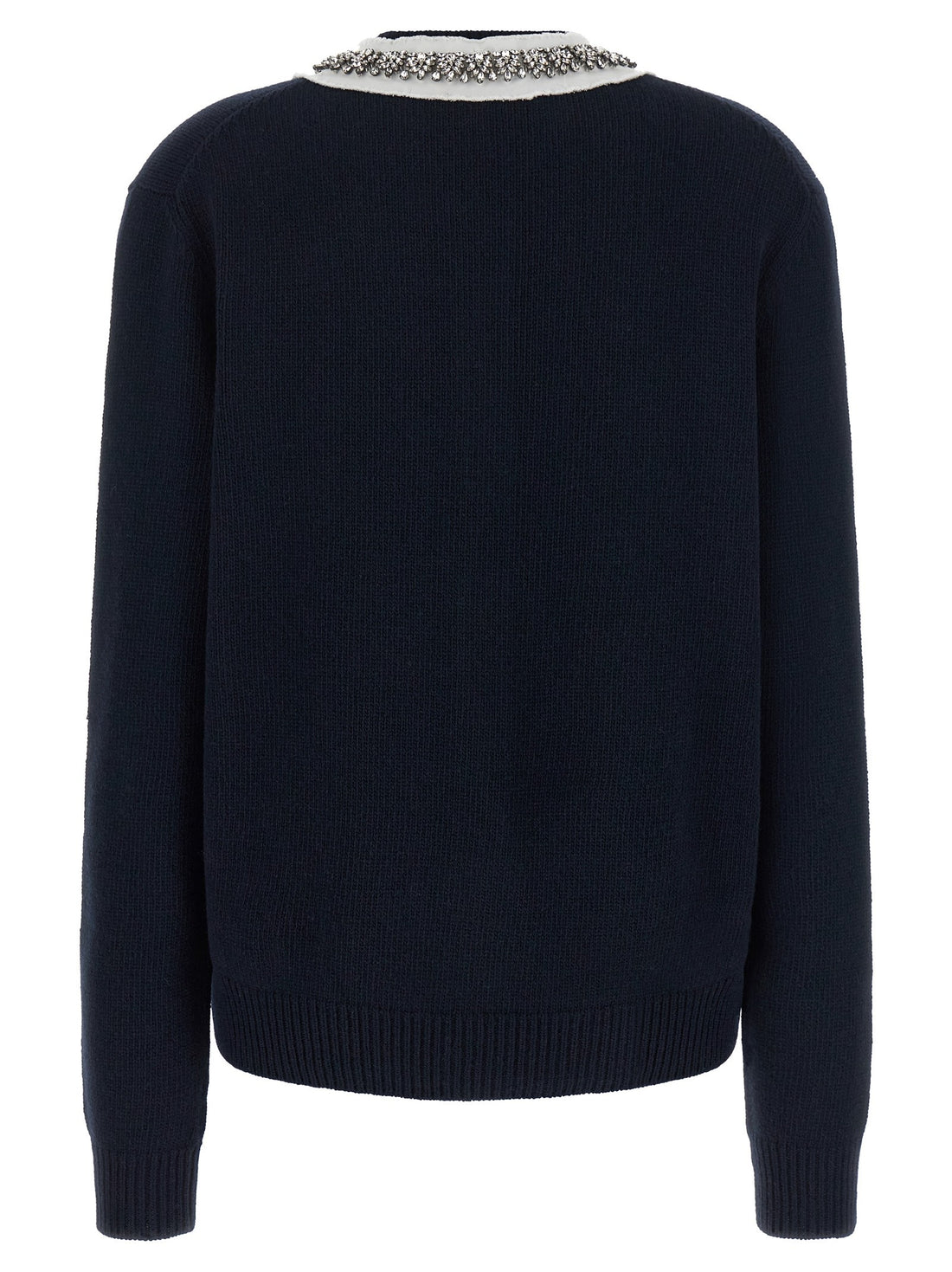PRADA - Jewel Collar Wool and Cashmere Cardigan Blue 40 IT