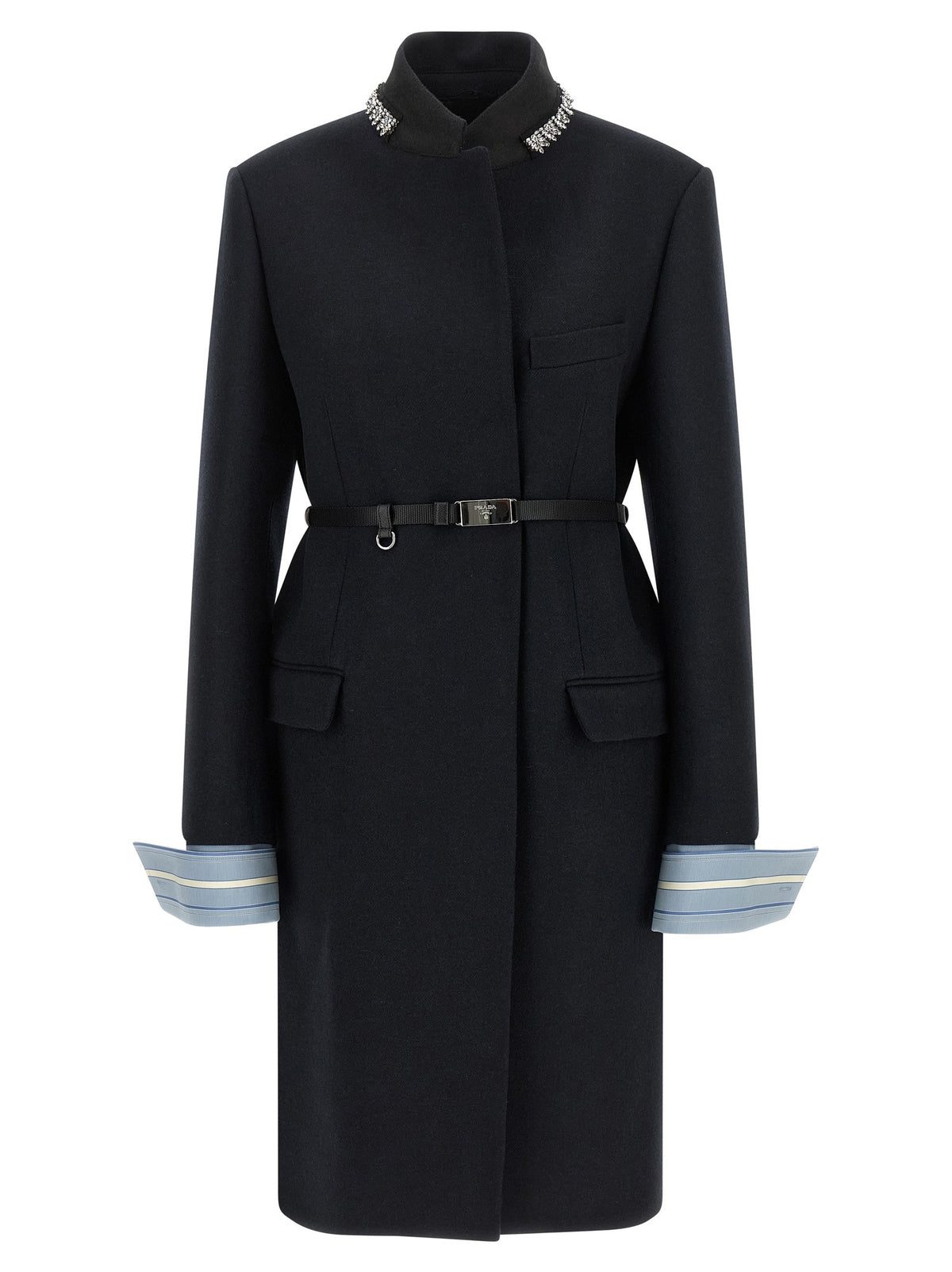 PRADA - Jewel collar coat Blue