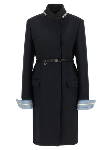 PRADA - Jewel collar coat Blue