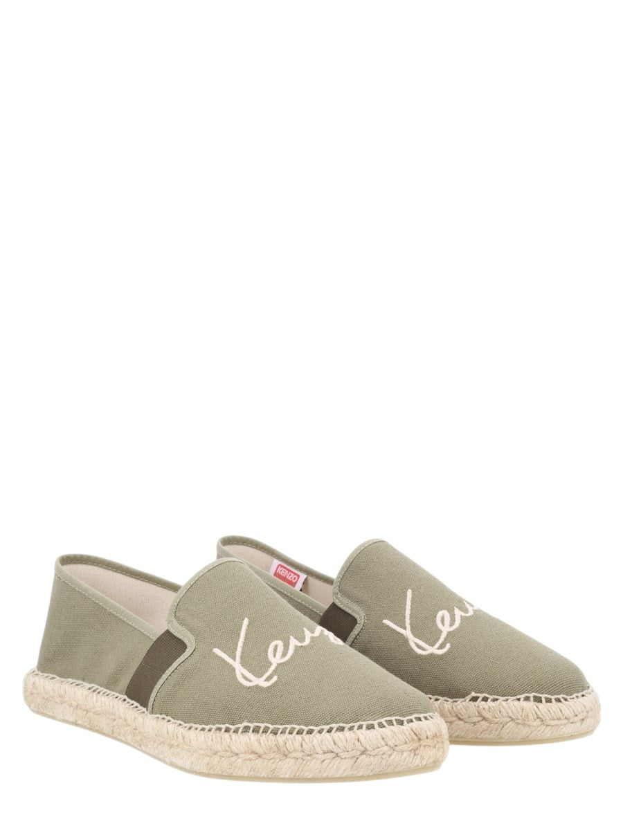 Kenzo - ESPADRILLA CON LOGO RICAMATO kenzo-embroidered-logo-espadrilles-khaki-three-quarter-jpg
