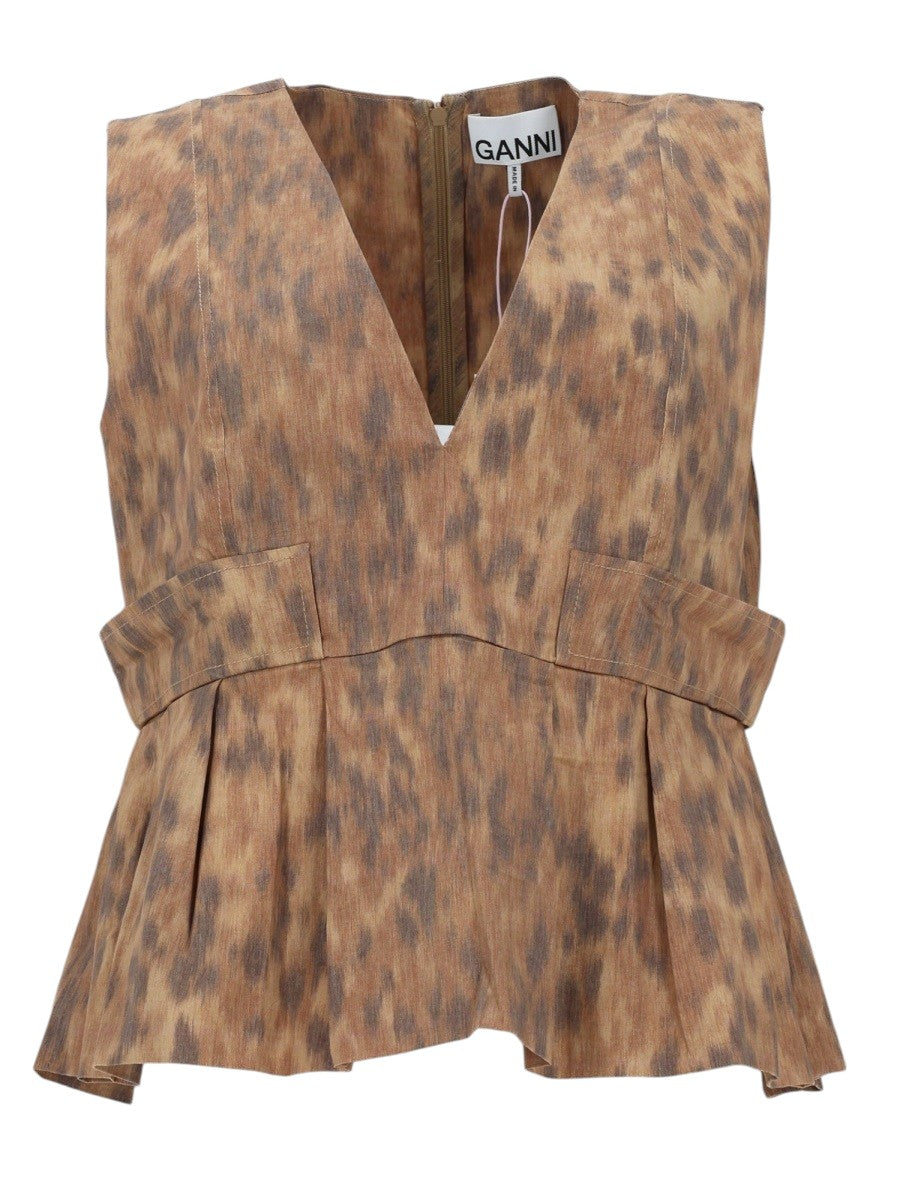 GANNI GANNI - BLUSA IN COTONE CON STAMPA
