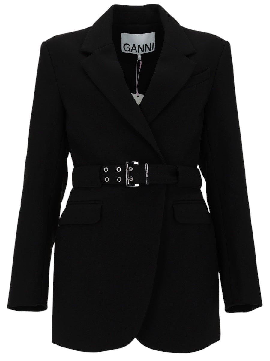 GANNI GANNI - BLAZER IN CREPE CON CINTURA