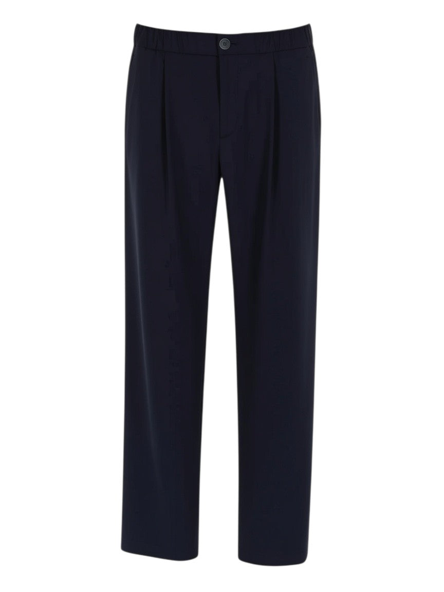 Klosmo Herno navy blue elasticated trousers with a button closure and pleated front detail