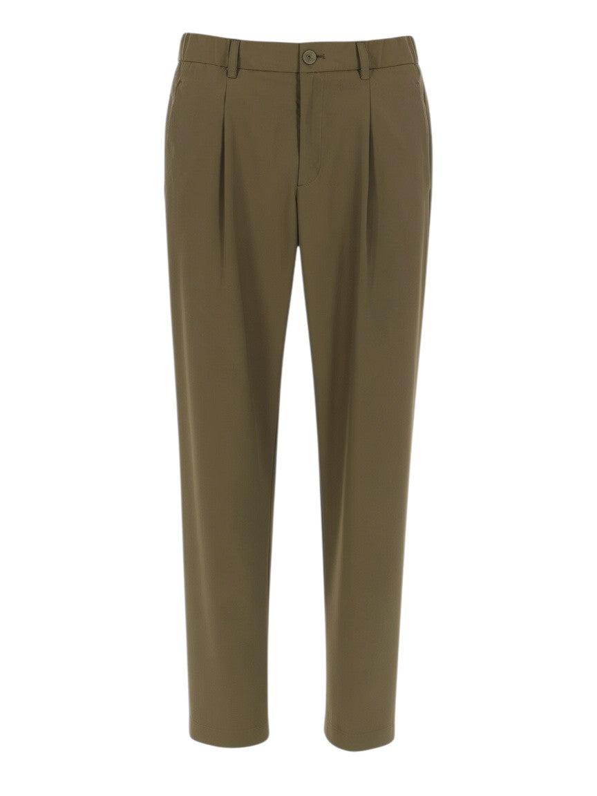 Klosmo Herno olive green technical fabric trousers with pleated front and button closure