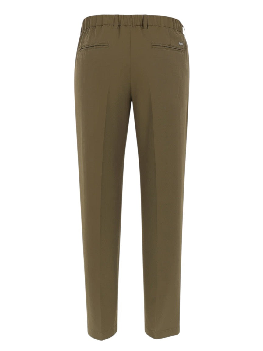 Klosmo Herno olive green technical fabric trousers with an elasticated waistband and back pockets