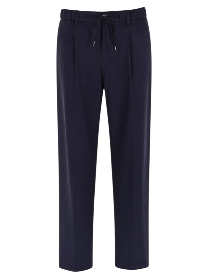 Klosmo Herno Resort navy blue trousers with an elasticated drawstring waist and tailored fit.