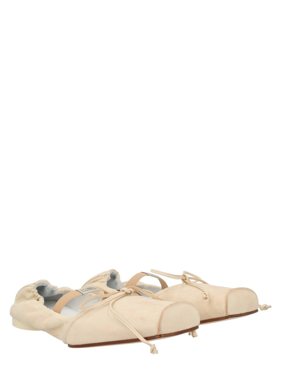MM6 MAISON MARGIELA - BALLERINA IN PELLE CON PUNTA SQUADRATA klosmo-mm6-maison-margiela-beige-leather-ballerina-flats