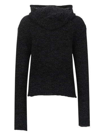 Klosmo Our Legacy black alpaca wool blend hooded sweater with long sleeves and ribbed hem