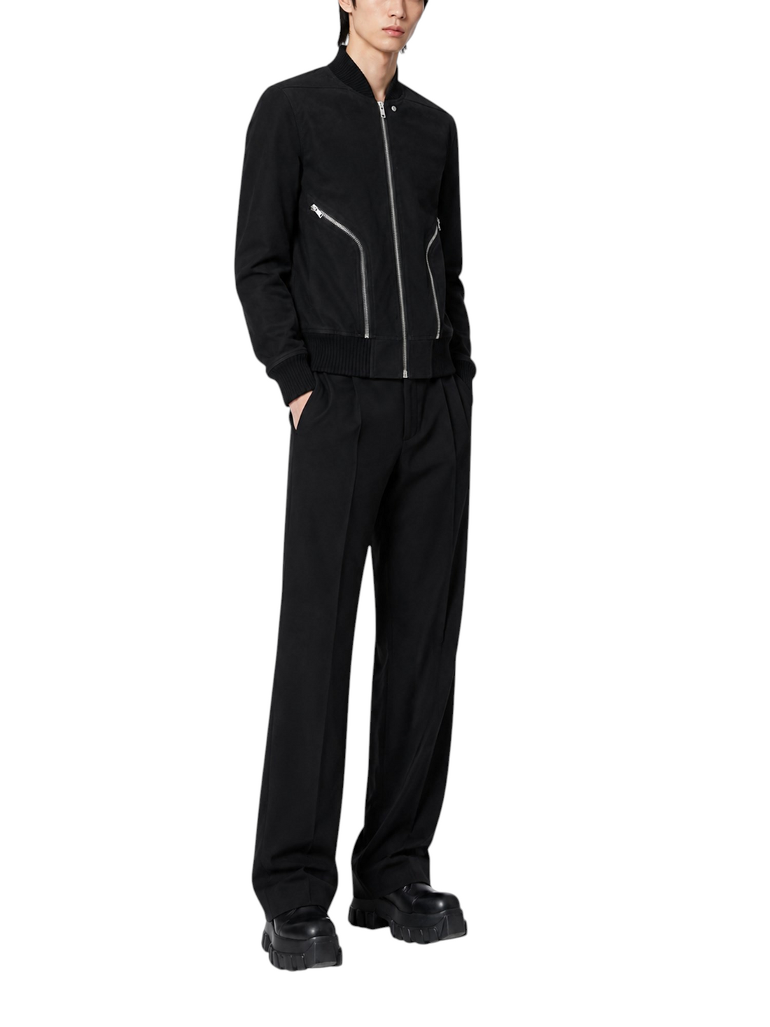 RICK OWENS - "HEIZER FLIGHT" Leather Bomber Jacket Black