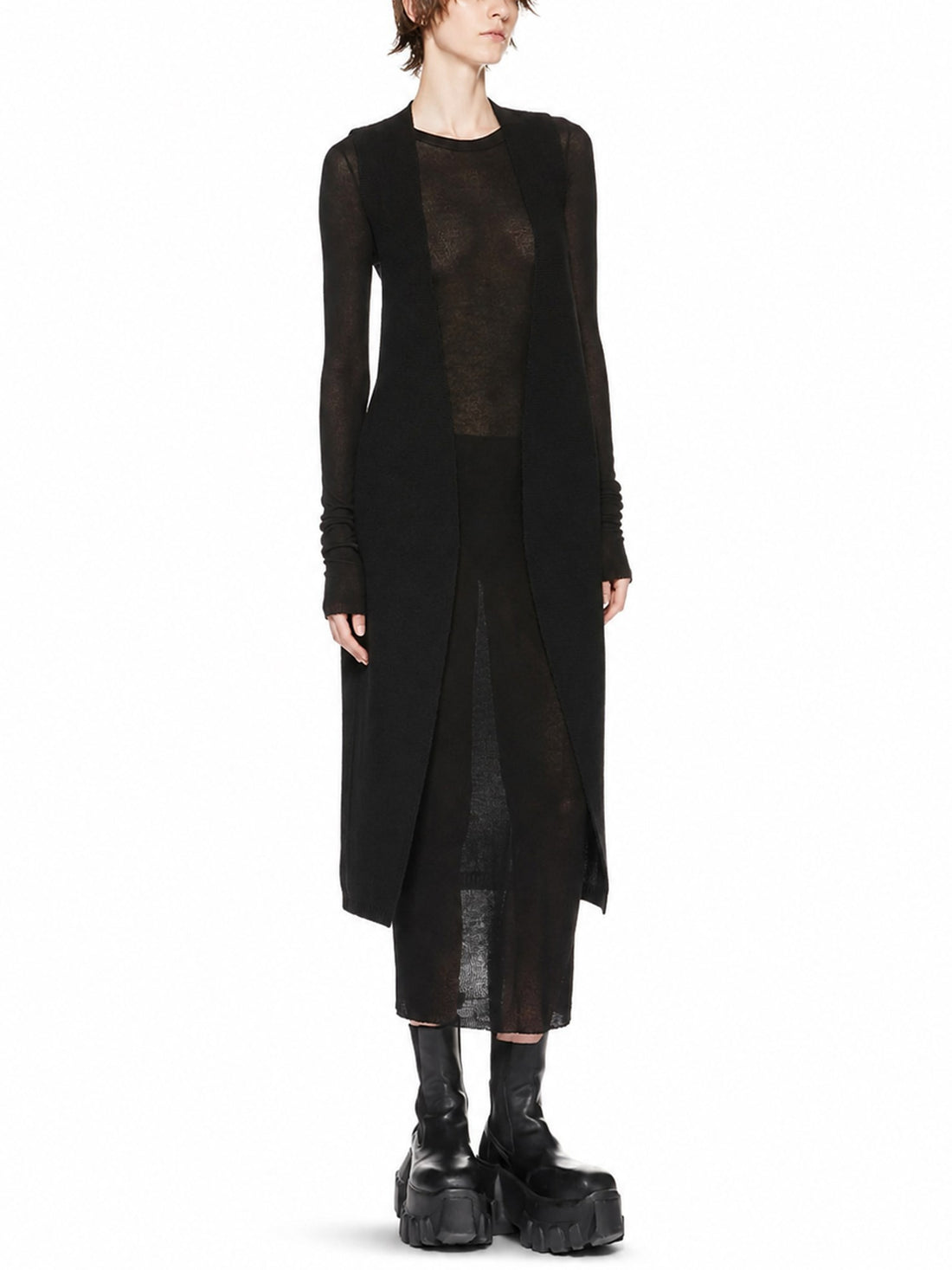 RICK OWENS - Cyclops V-neck Wool Vest Cardi-Coat Black
