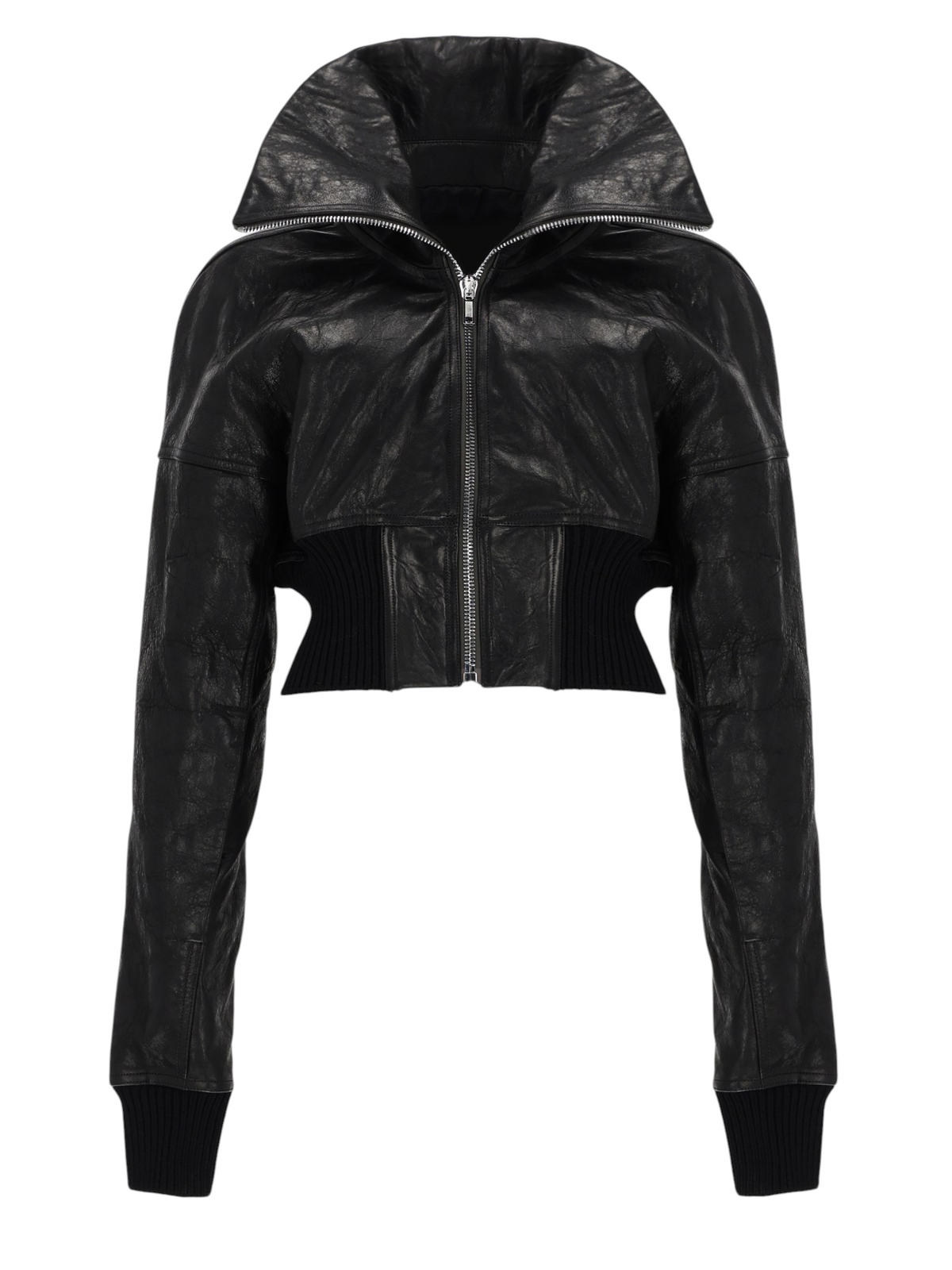 RICK OWENS - "DRACUFLIGHT CROPPED" Leather Jacket Black 40