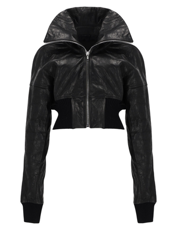 RICK OWENS - "DRACUFLIGHT CROPPED" Leather Jacket Black 40