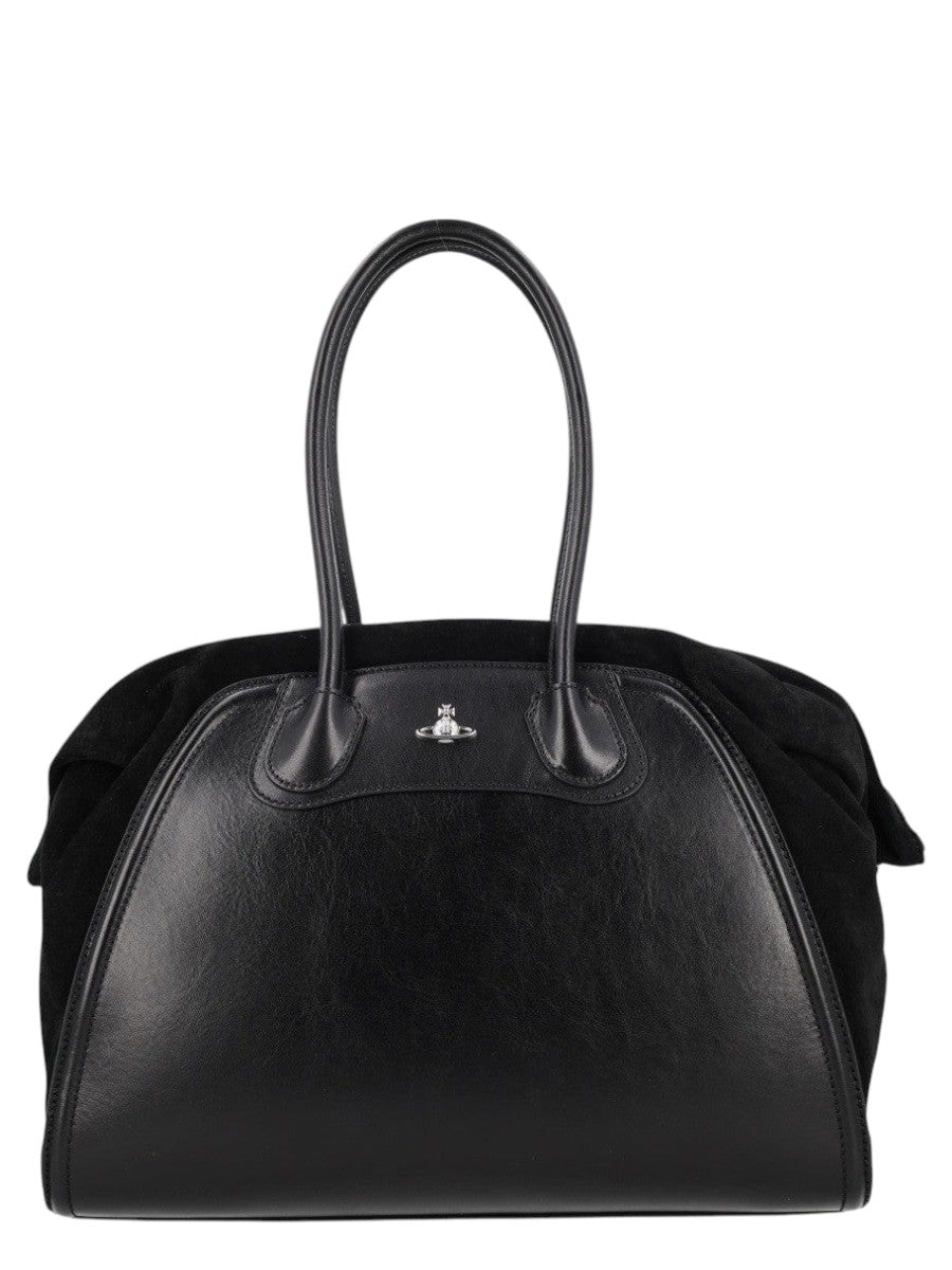 Vivienne Westwood - BORSA "SHIRLEY HOLDALL" klosmo-shirley-holdall-black-leather-tote-bag-a1b2c3d4