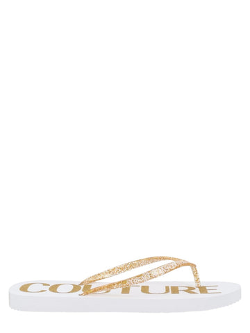 Versace Jeans Couture - SANDALO INFRADITO CON LOGO klosmo-versace-jeans-couture-white-gold-flip-flops