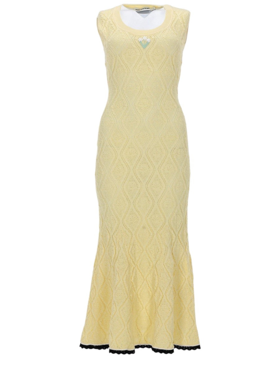 SELF-PORTRAIT - ABITO MIDI IN MAGLIA TRAFORATA klosmo-yellow-knit-midi-dress-a1b2c3d4