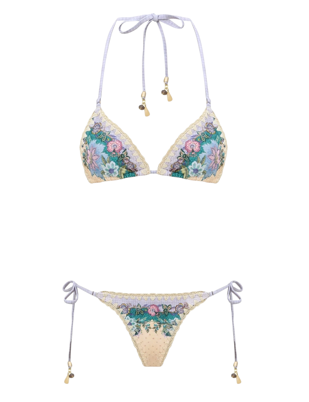 ZIMMERMANN - "INDRA" Floral-print Crochet-trimmed Bikini