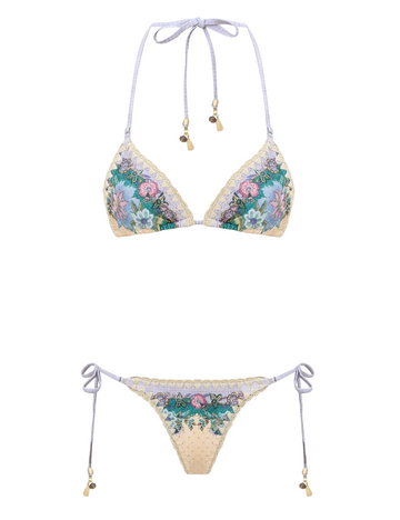 ZIMMERMANN - "INDRA" Floral-print Crochet-trimmed Bikini